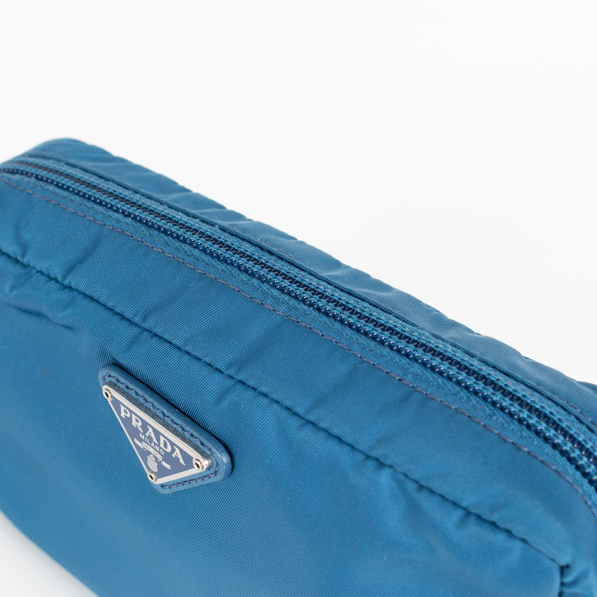 Prada Blue Nylon Zip Around Cosmetic Pouch