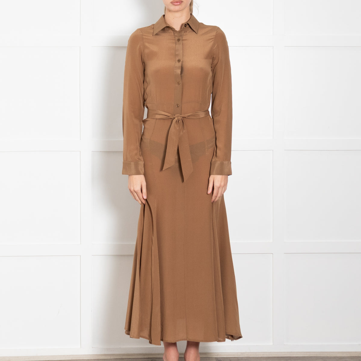 Albus Lumen Brown Silk Shirt Maxi Dress
