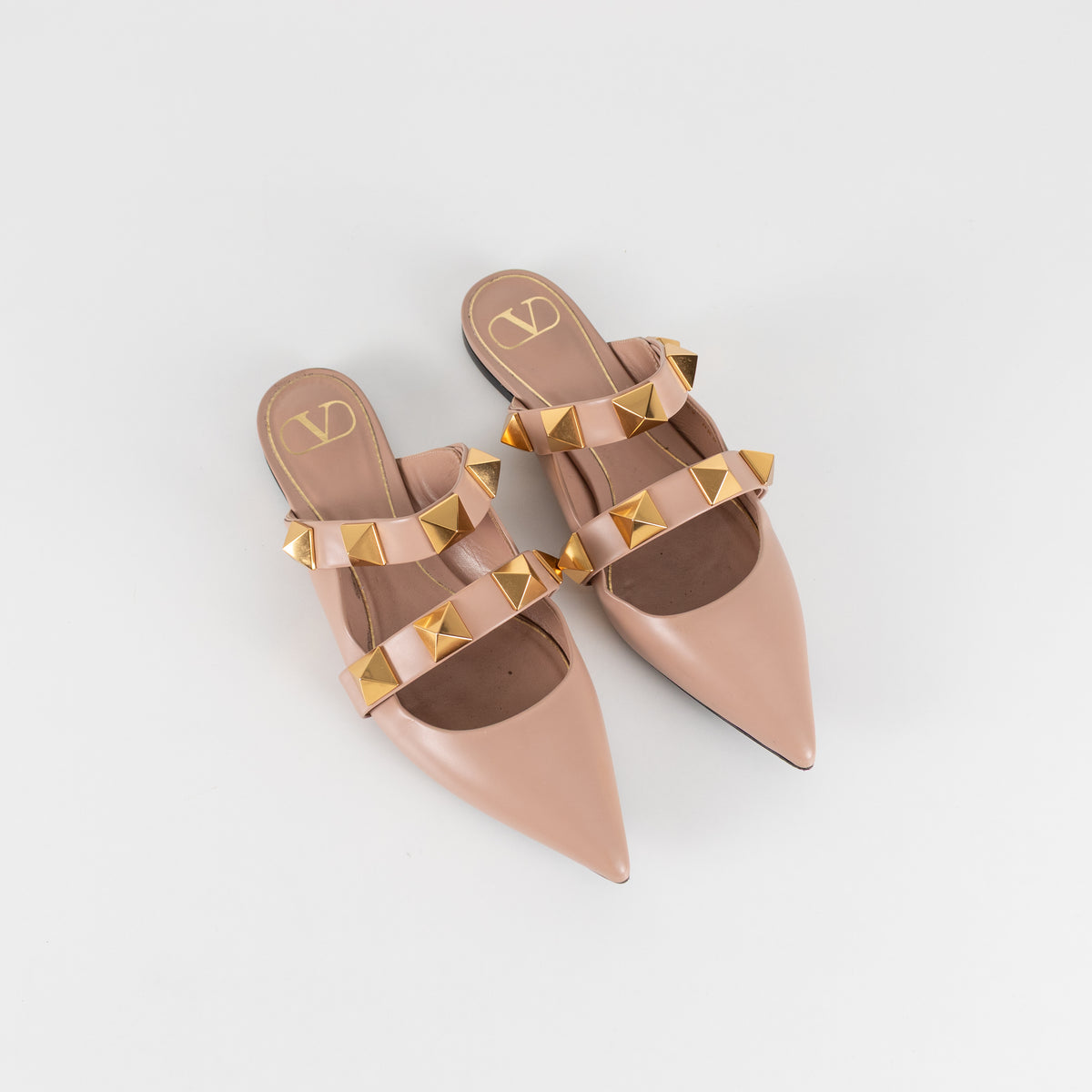 Valentino Neutral Rockstud Flat Mules