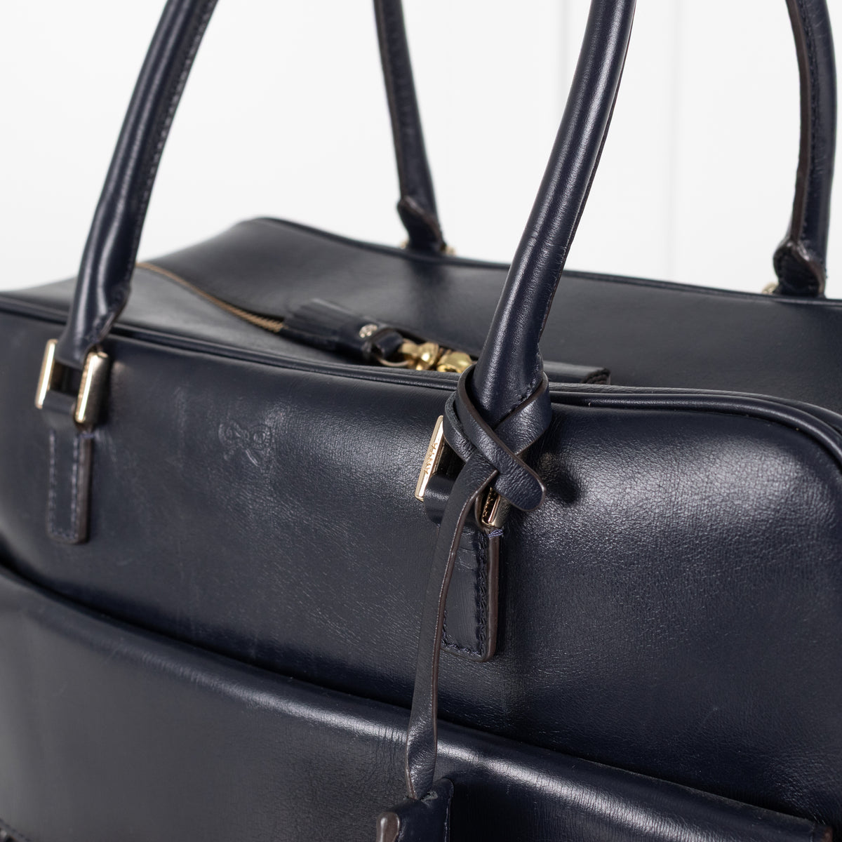 Anya Hindmarch Navy Blue Leather Carker Satchel Bag