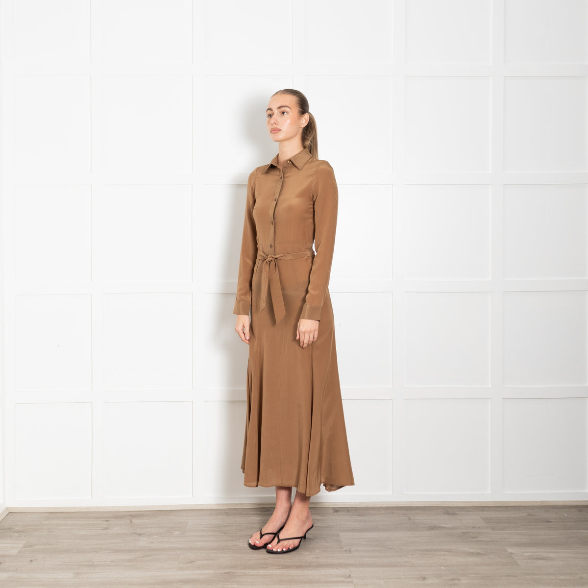 Albus Lumen Brown Silk Shirt Maxi Dress