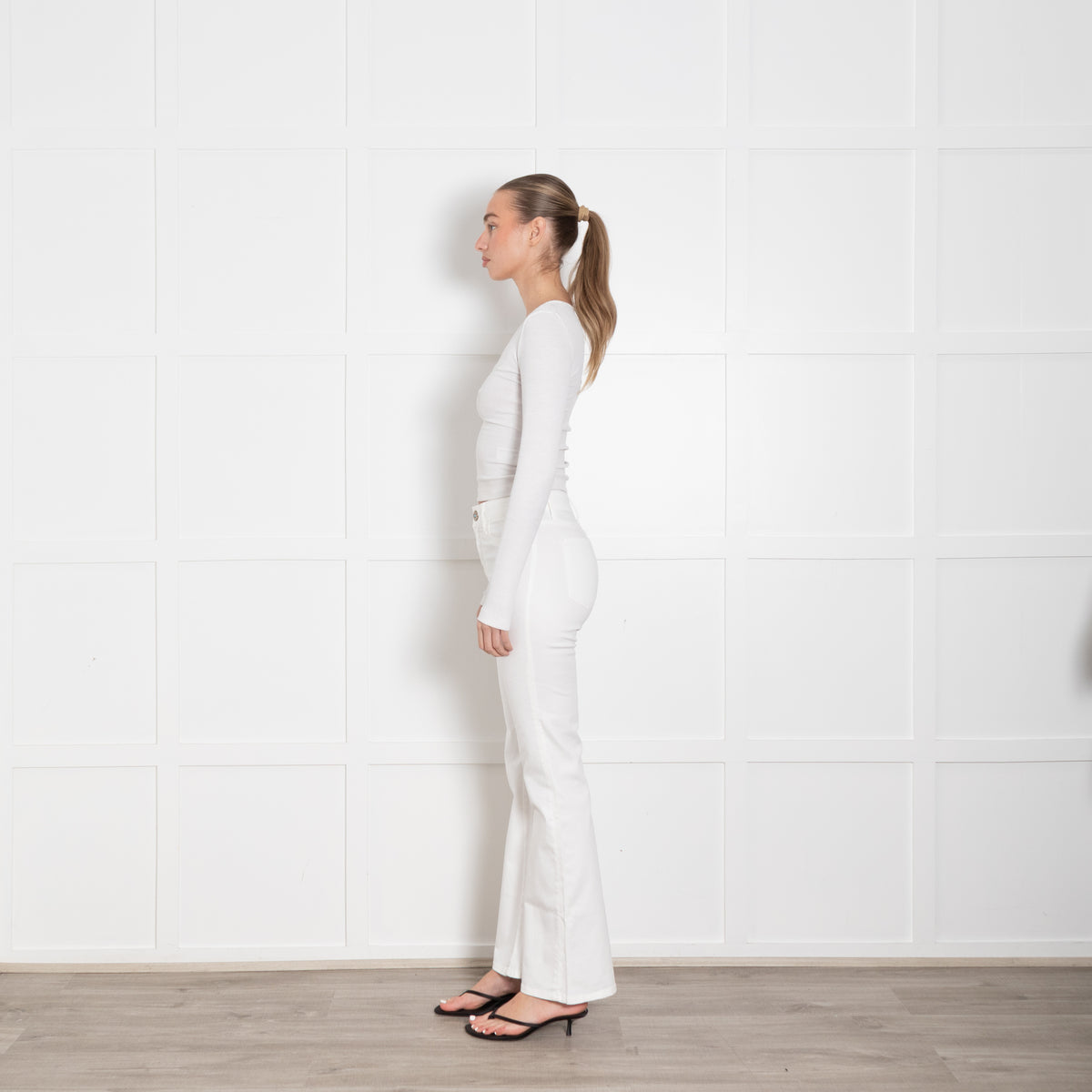 Shaft White Denim Flared Trousers