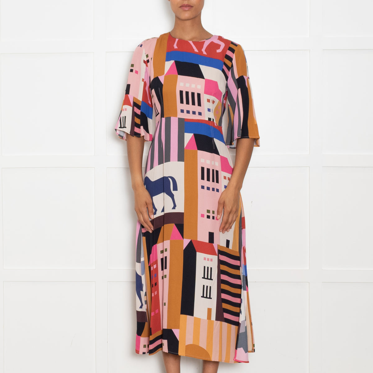 Stine Goya Multi Coloured Abstract Print A Line Midi Dress