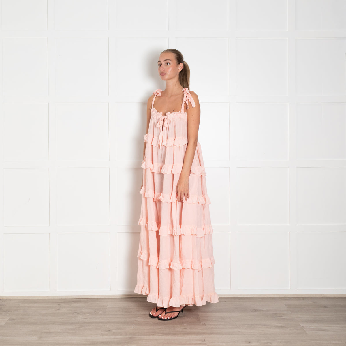 Devotion Peach Cotton Tiered Sundress