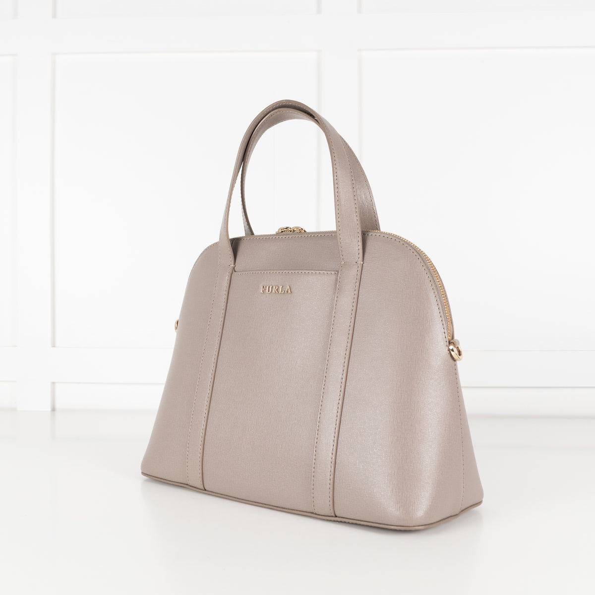 Furla Taupe Top Handle Bag With Detachable Strap