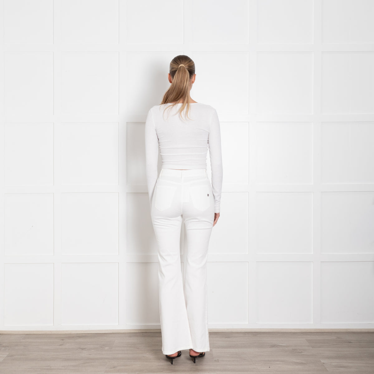 Shaft White Denim Flared Trousers