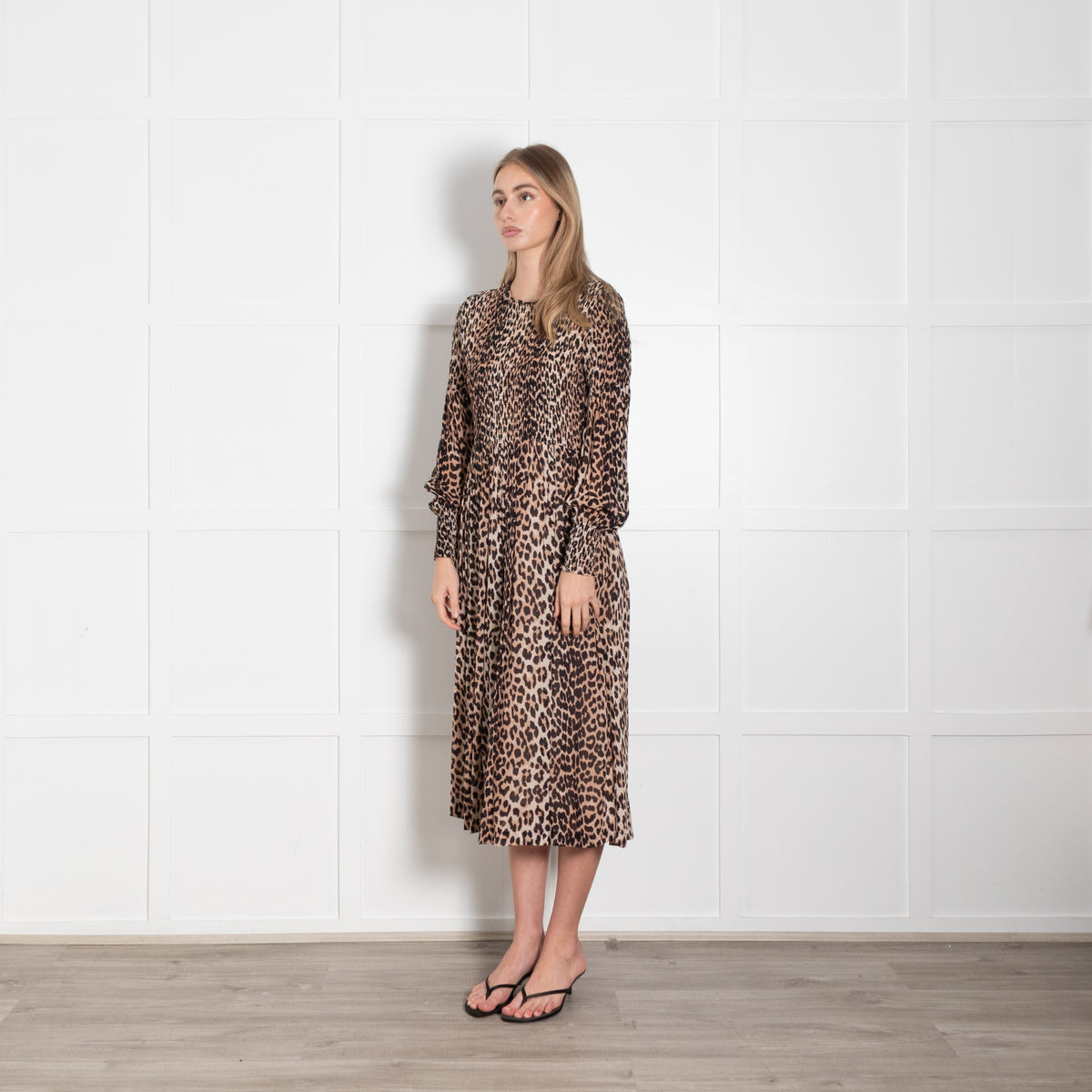 Ganni Brown Animal Print Smock Top Maxi Dress