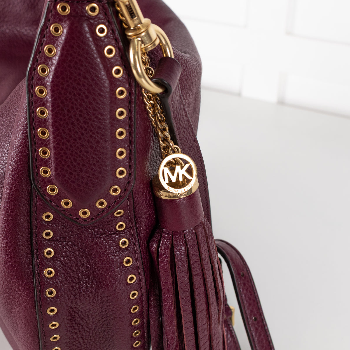 Michael Kors Purple Leather Gold Eyelet Detail Shoulder Bag