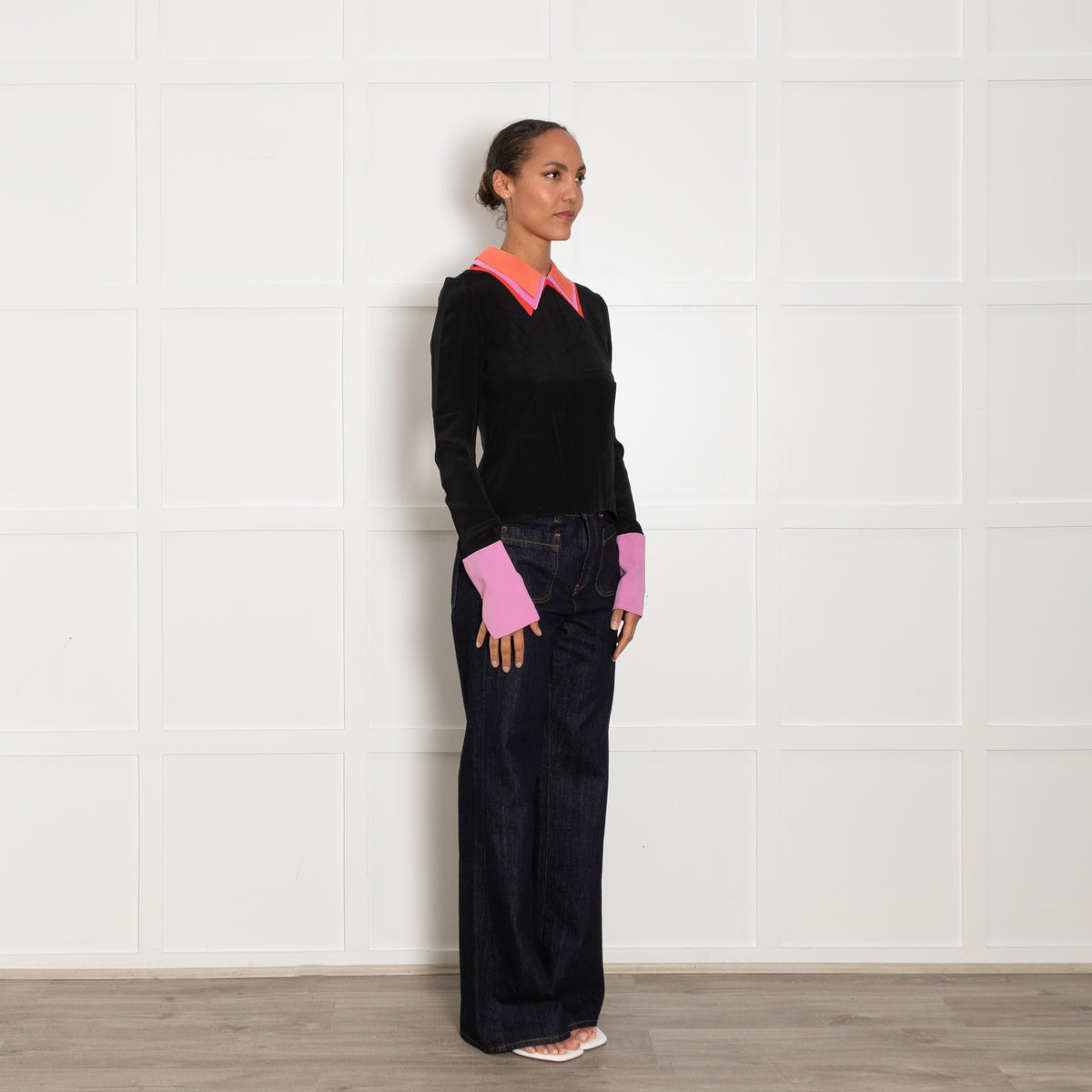 Roksanda Black Orange Lilac Layered Collar Top