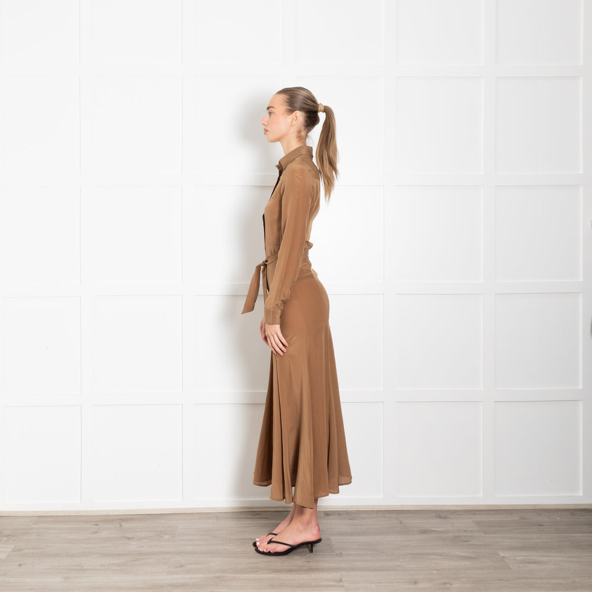 Albus Lumen Brown Silk Shirt Maxi Dress