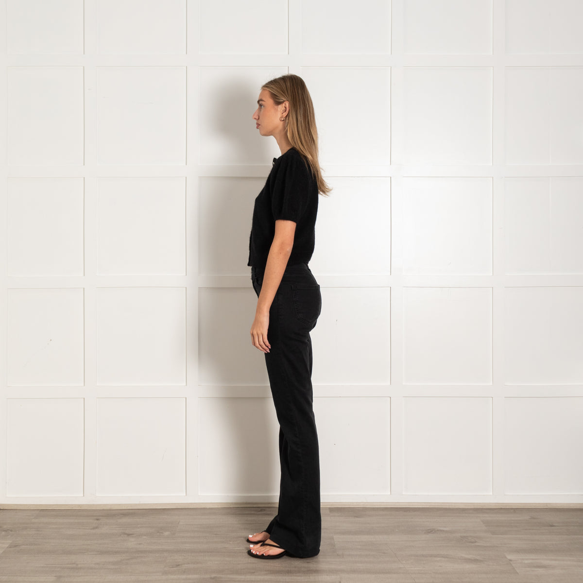 Doen Black Anisa Puff-Sleeves Cardigan