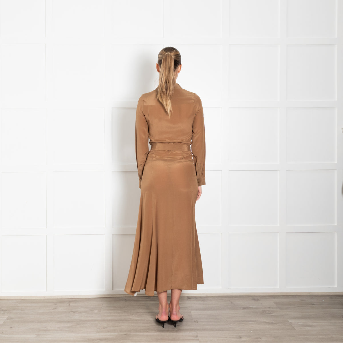 Albus Lumen Brown Silk Shirt Maxi Dress