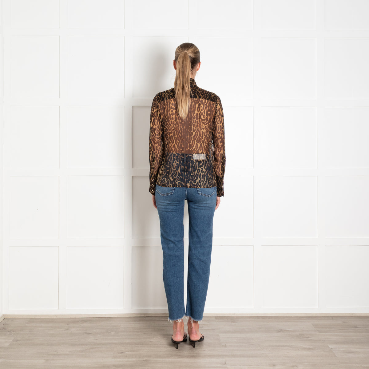 Burberry Leopard Print Chiffon Tie Neck Blouse