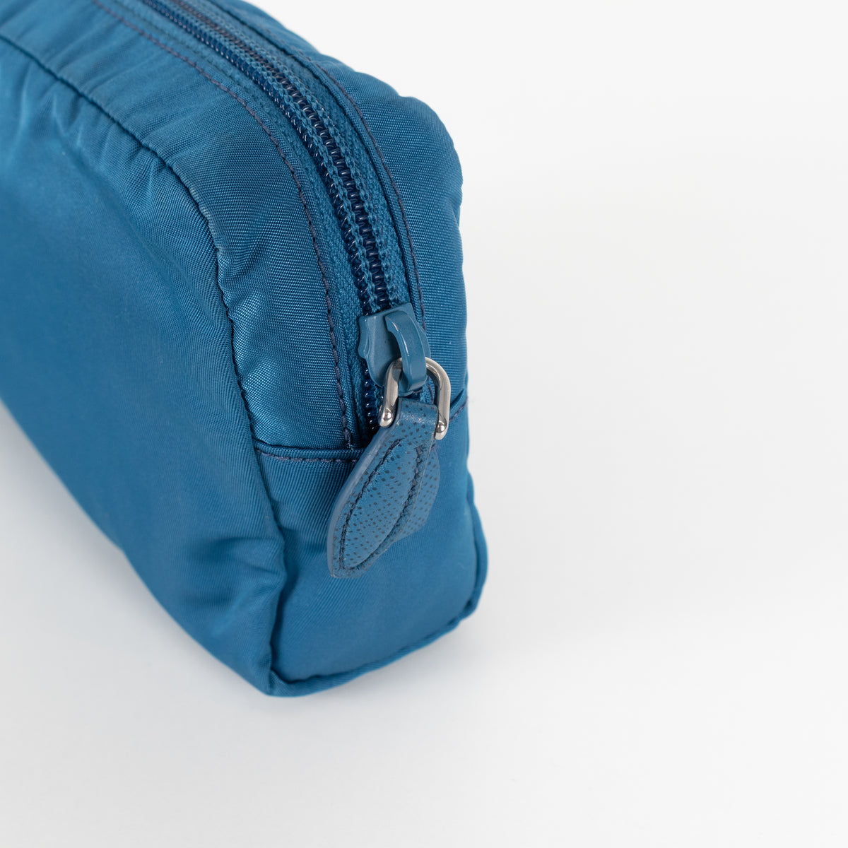 Prada Blue Nylon Zip Around Cosmetic Pouch