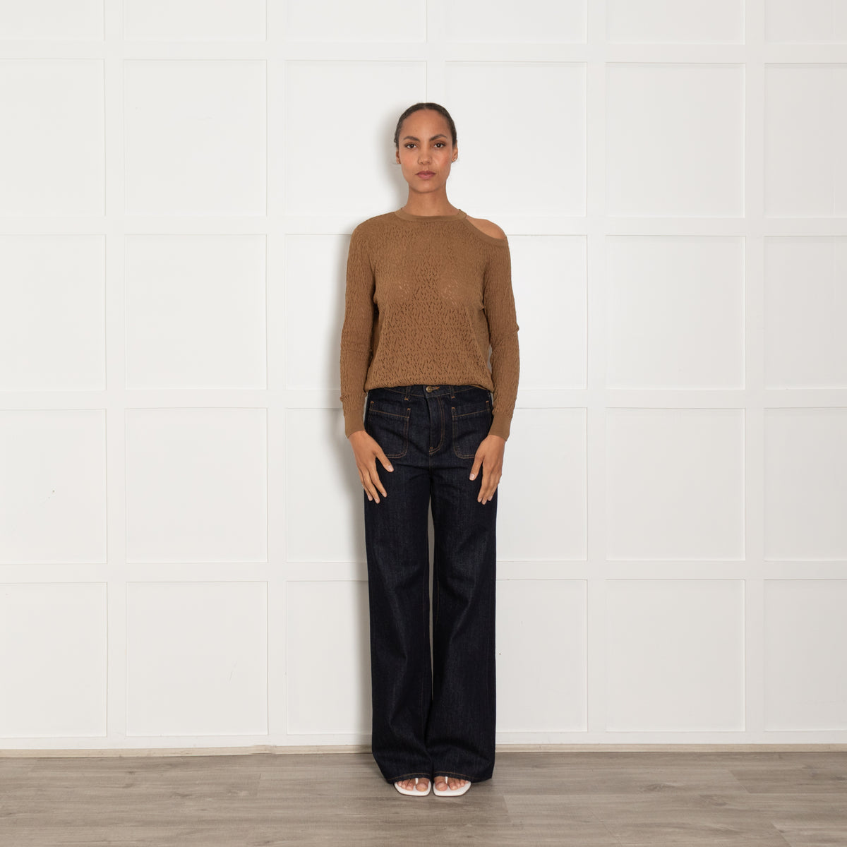 Sandro Caramel Off Shoulder Lace Top