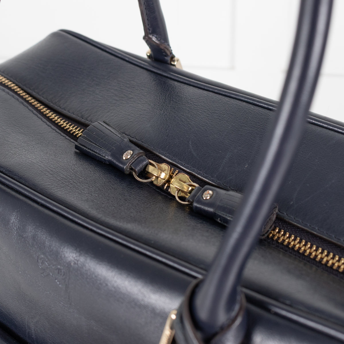 Anya Hindmarch Navy Blue Leather Carker Satchel Bag
