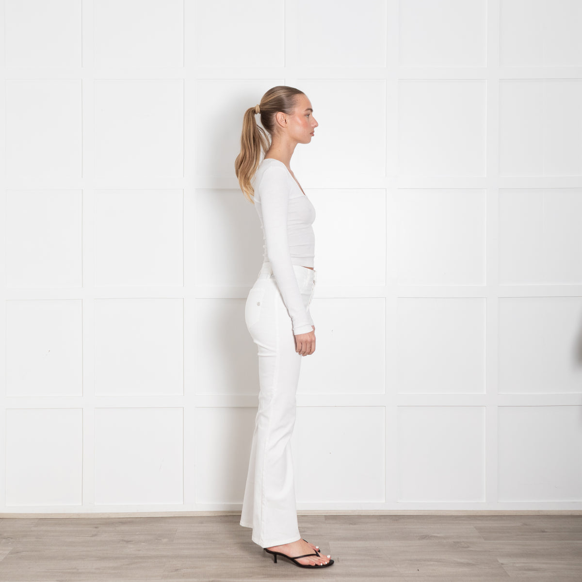 Shaft White Denim Flared Trousers