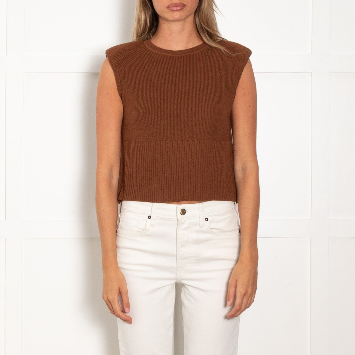 Ba&Sh Brown Ribbed Sleeveless Sweater