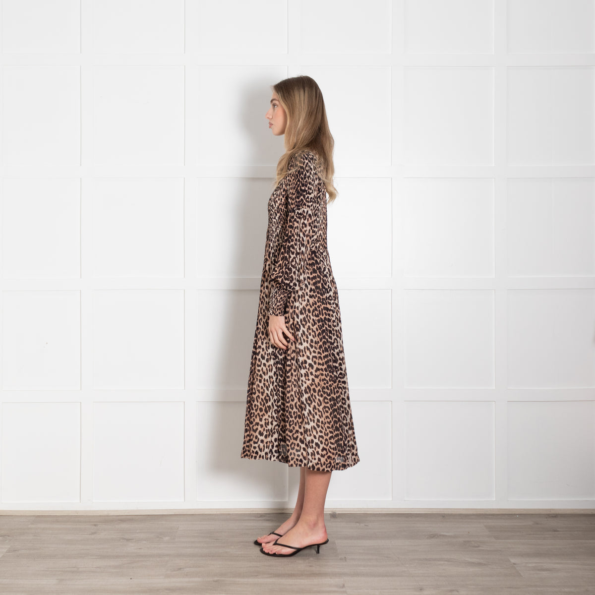 Ganni Brown Animal Print Smock Top Maxi Dress