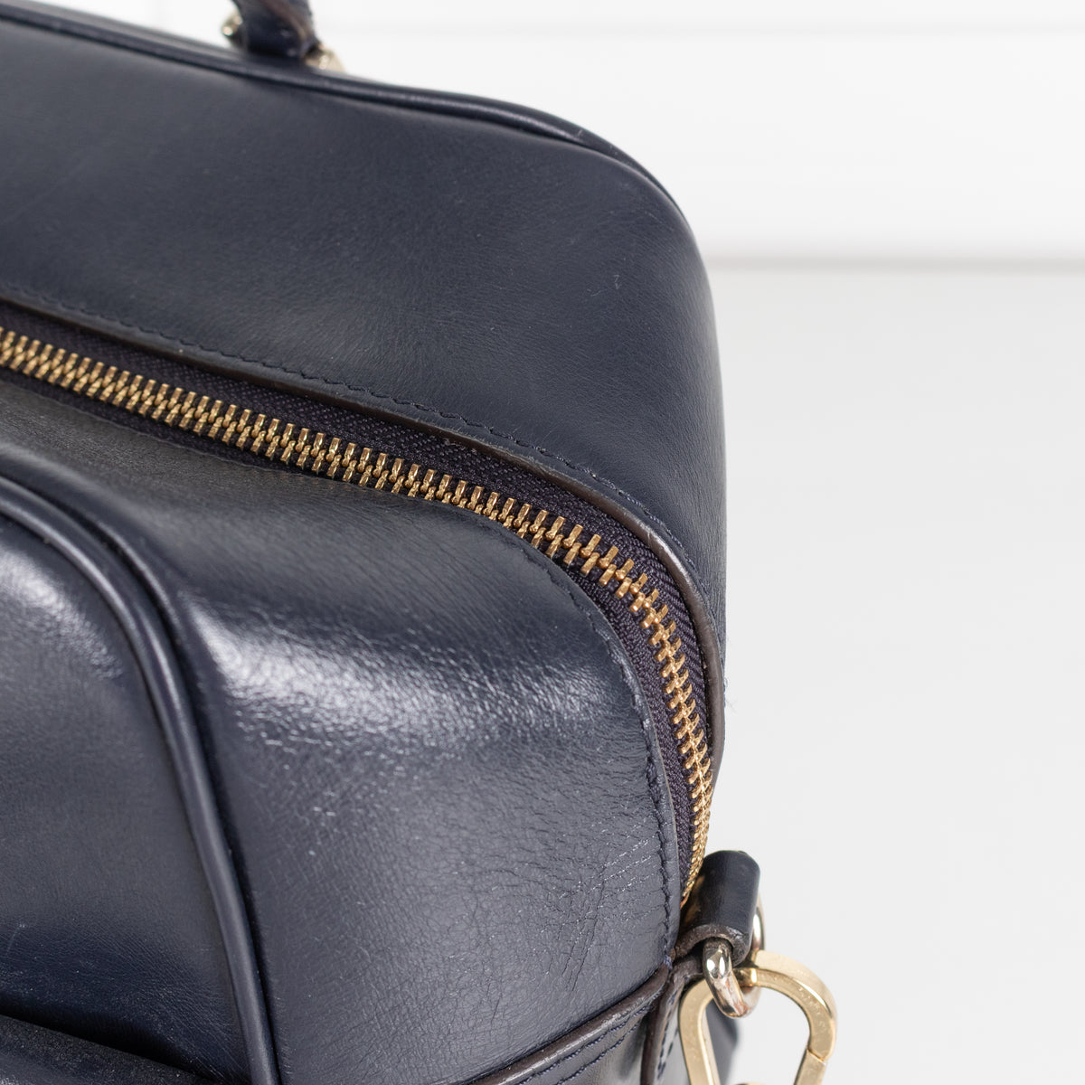Anya Hindmarch Navy Blue Leather Carker Satchel Bag