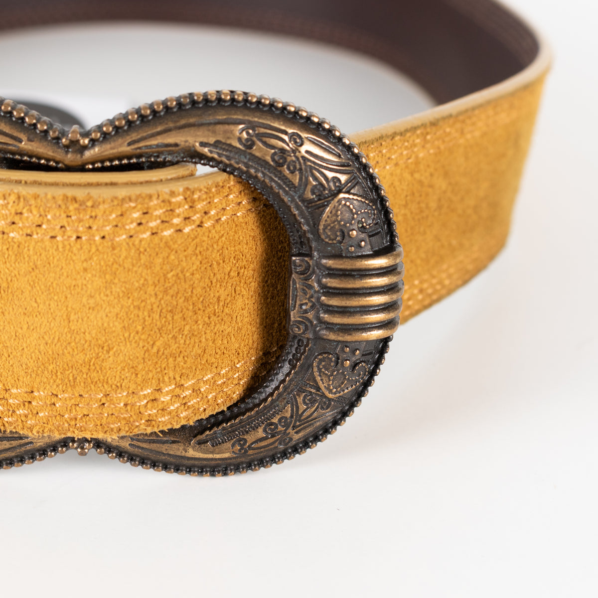 Sezane Gaia Mustard Suede Belt With Brass Buckle