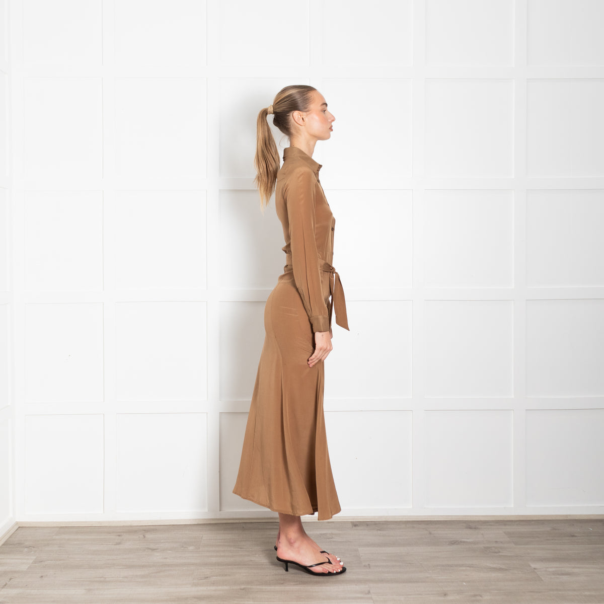 Albus Lumen Brown Silk Shirt Maxi Dress