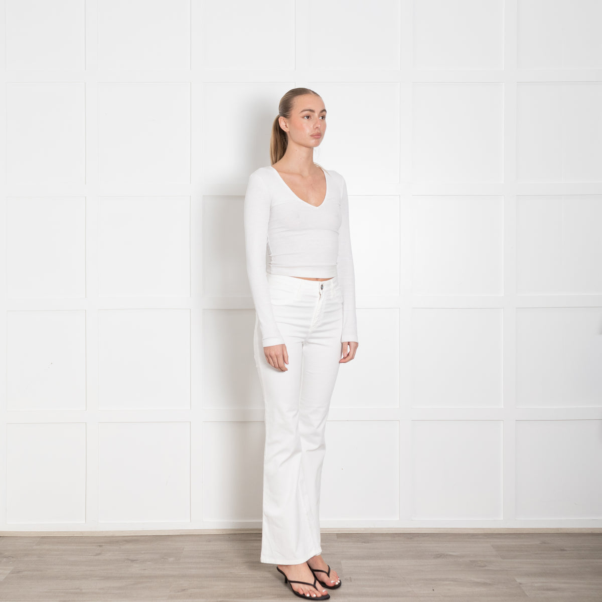Shaft White Denim Flared Trousers