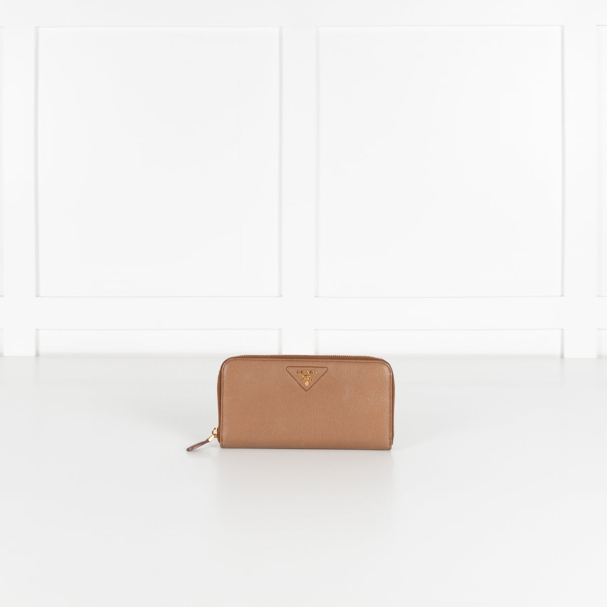 Prada Tan Leather Zip Around Wallet