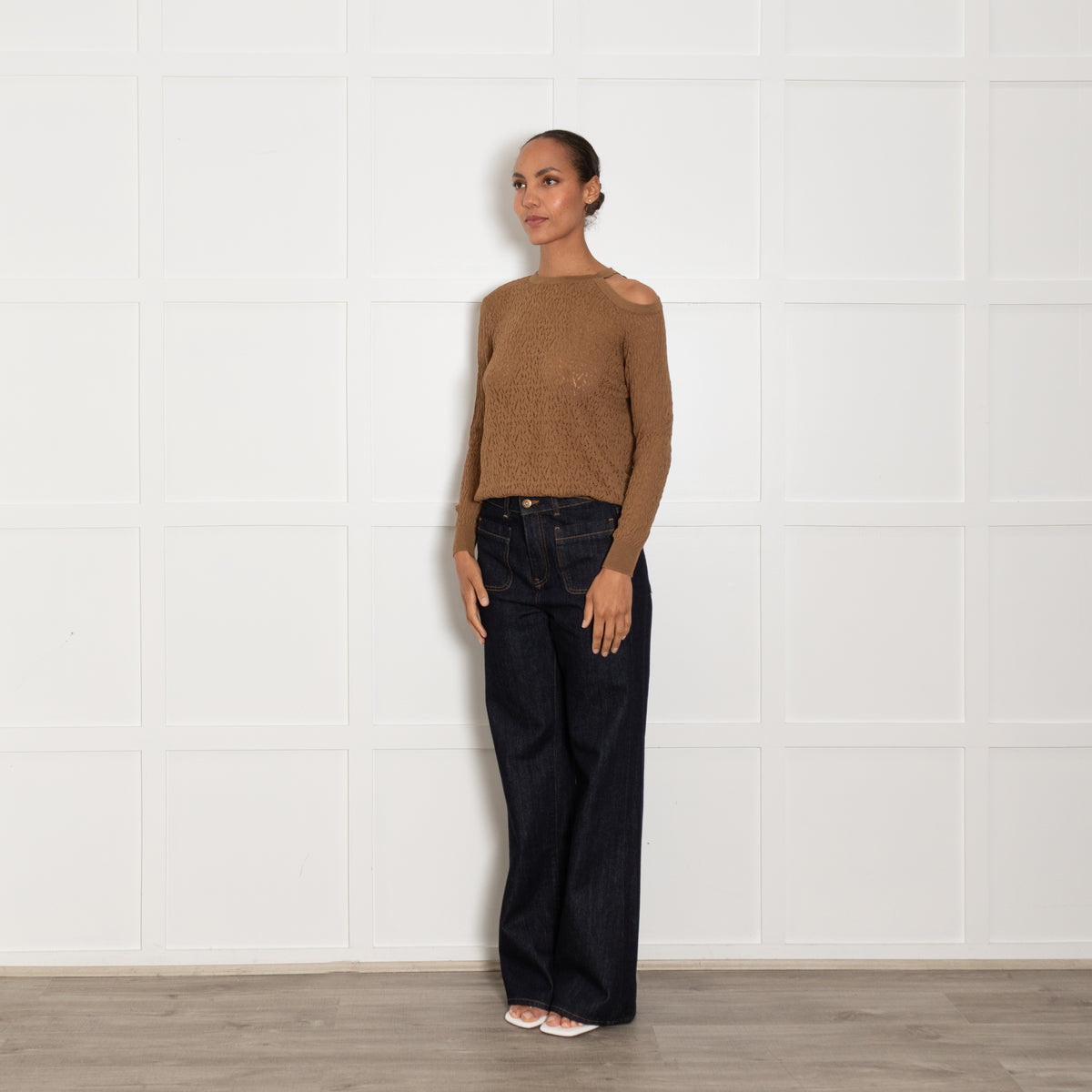 Sandro Caramel Off Shoulder Lace Top