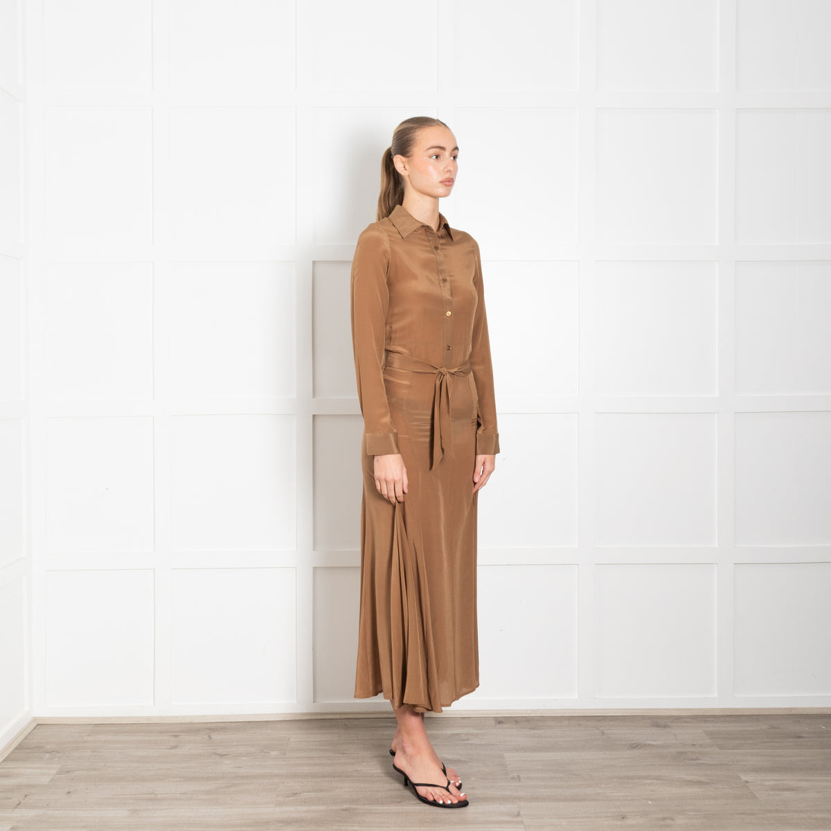 Albus Lumen Brown Silk Shirt Maxi Dress