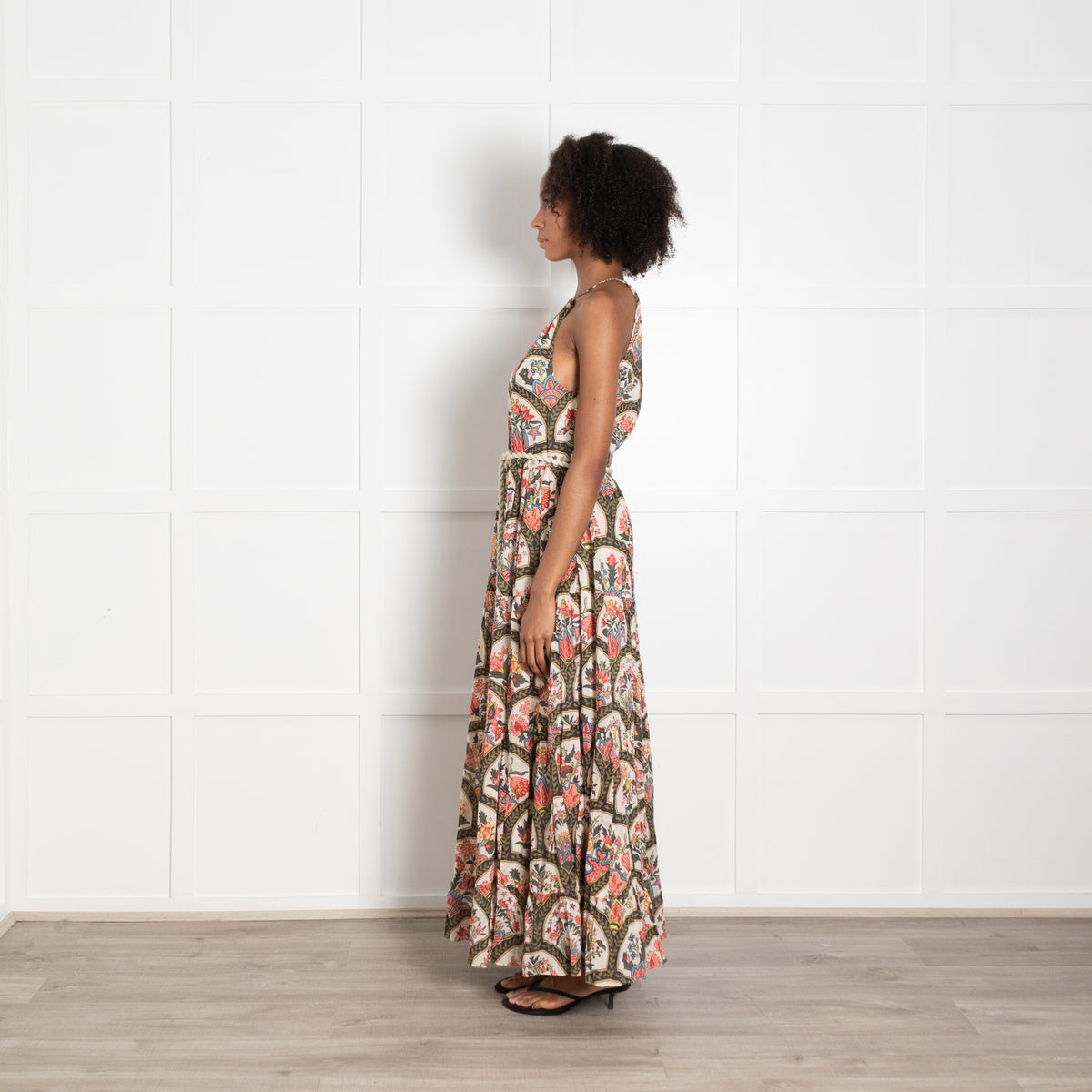 Rhode Multi Floral Print Belted Sleeveless Halter Neck Maxi Dress