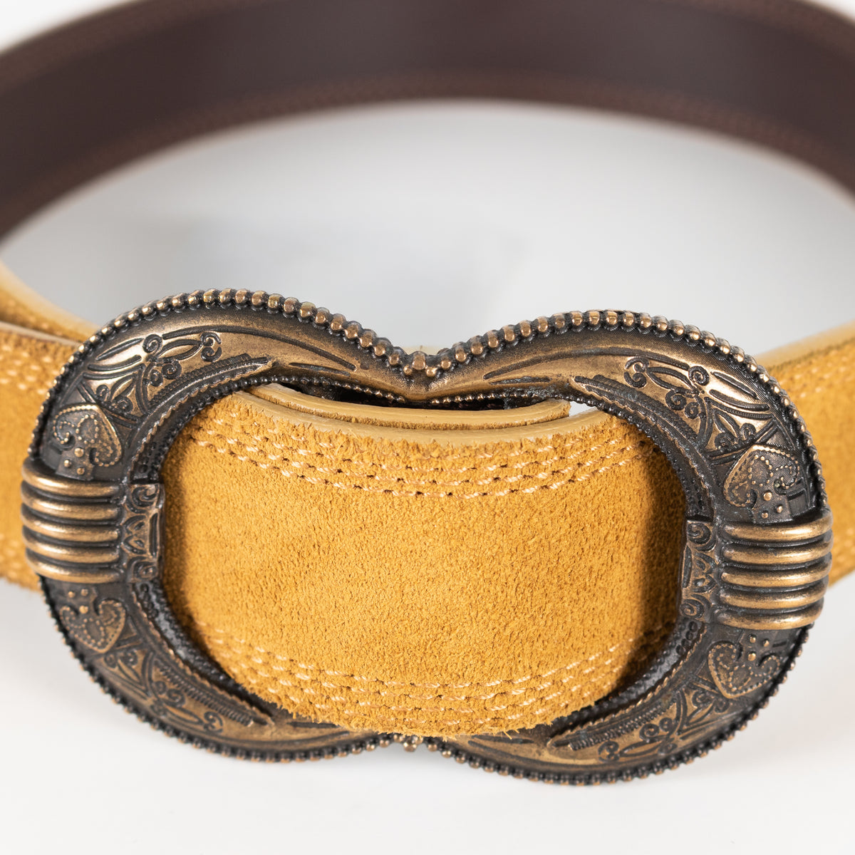 Sezane Gaia Mustard Suede Belt With Brass Buckle