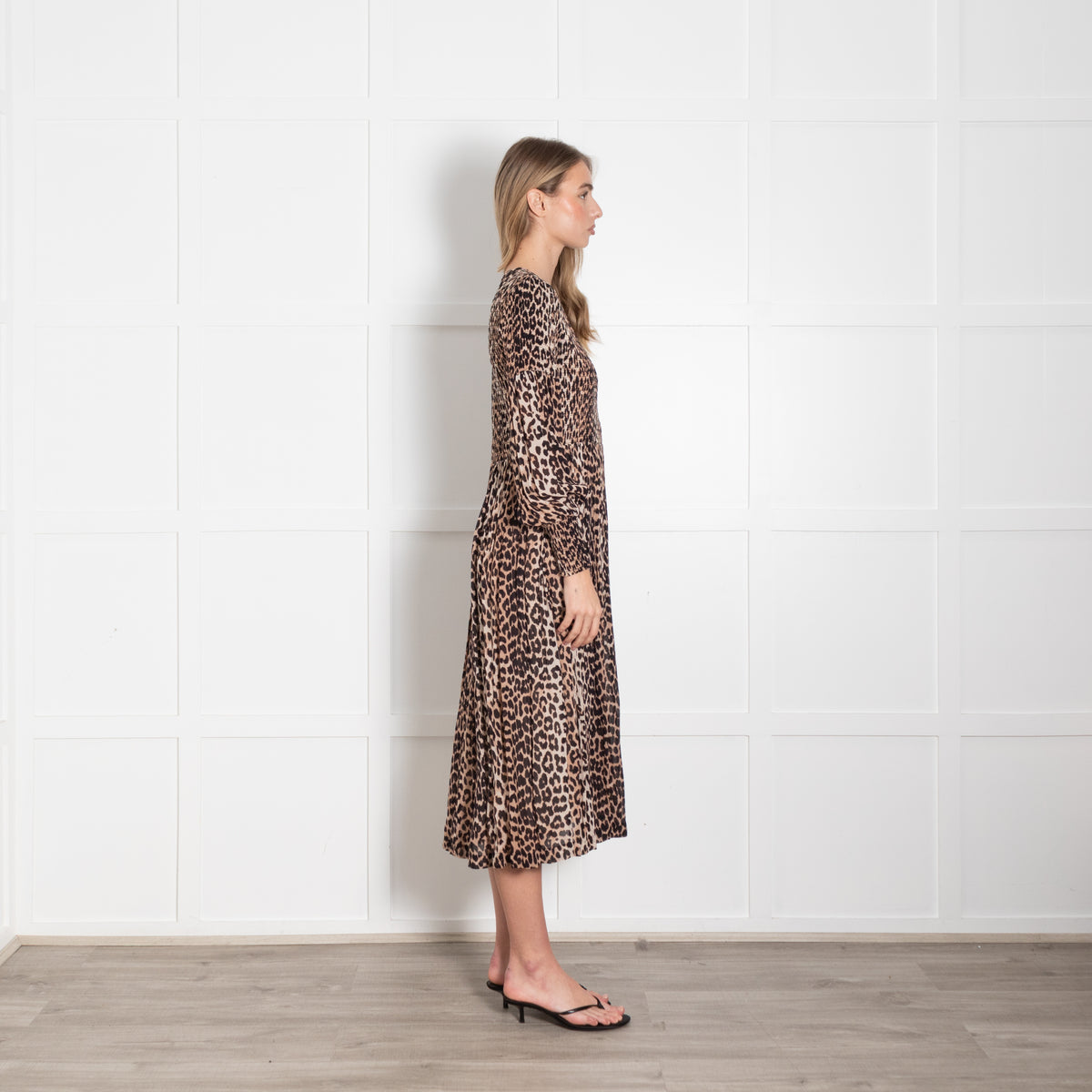 Ganni Brown Animal Print Smock Top Maxi Dress