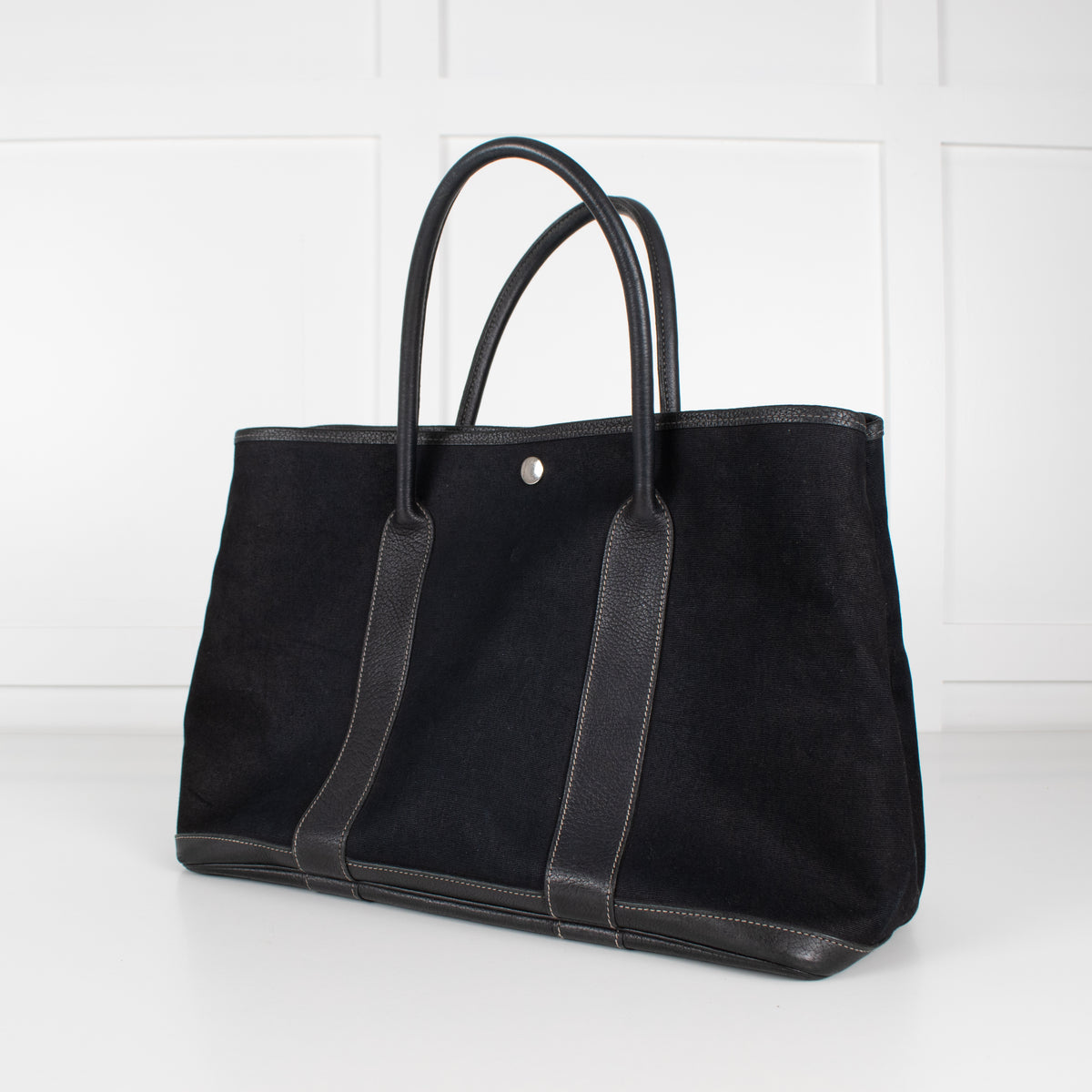 Hermes Black Canvas Garden Party 36 PM Tote Bag