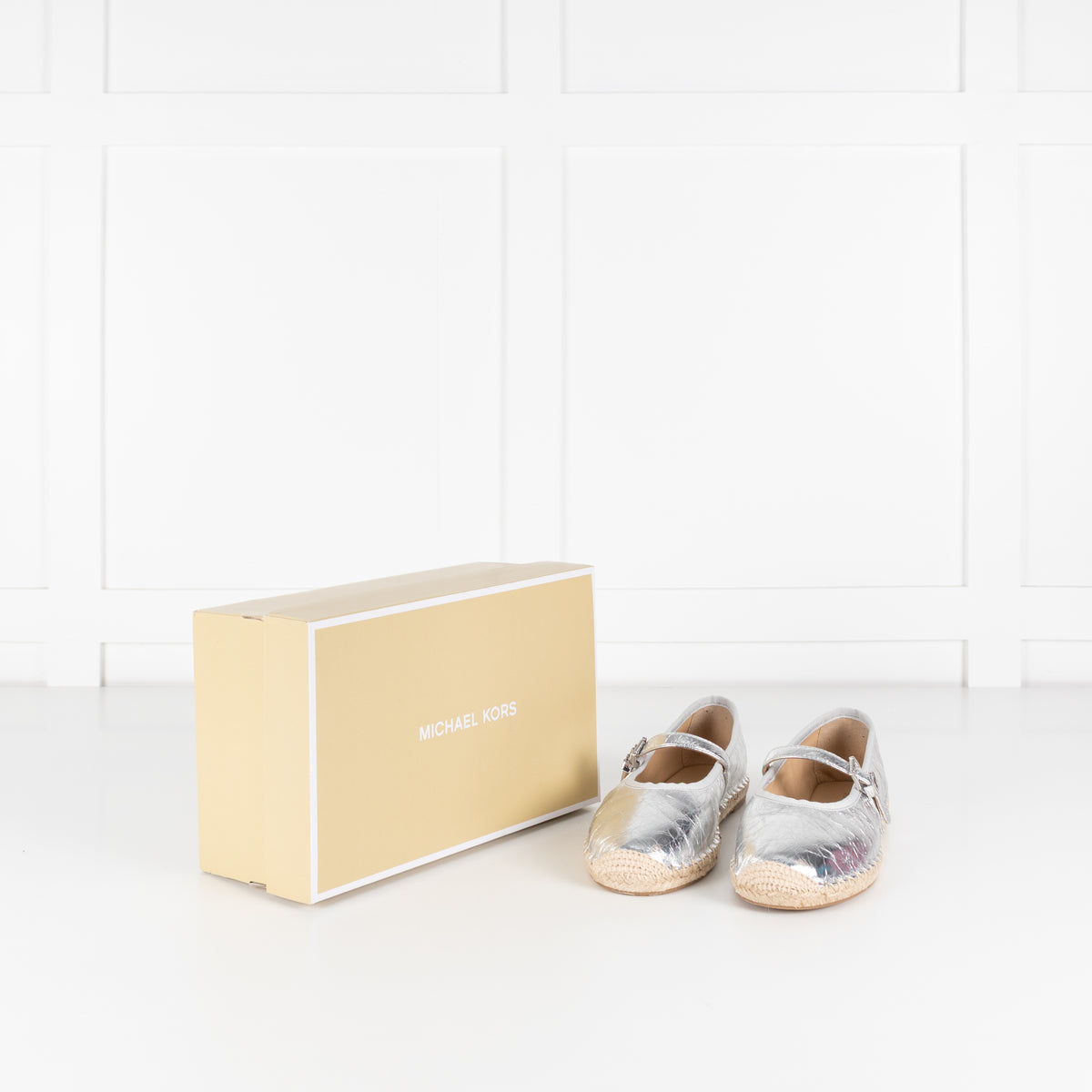 Michael Kors Crackled Metallic Silver Lynn Espadrille Flats