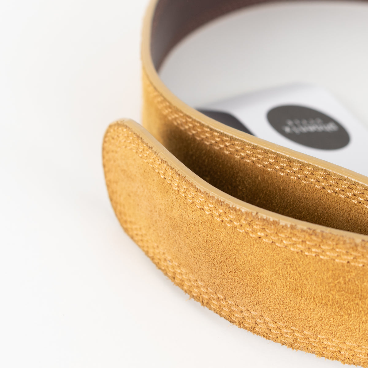 Sezane Gaia Mustard Suede Belt With Brass Buckle