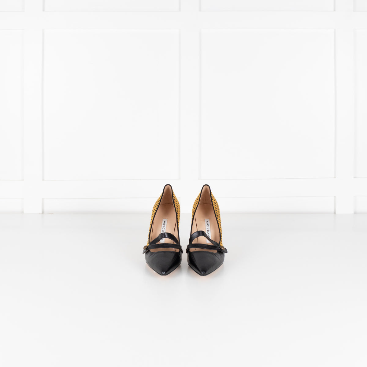 Manolo Blahnik Yellow Fabric Mary Jane Pumps