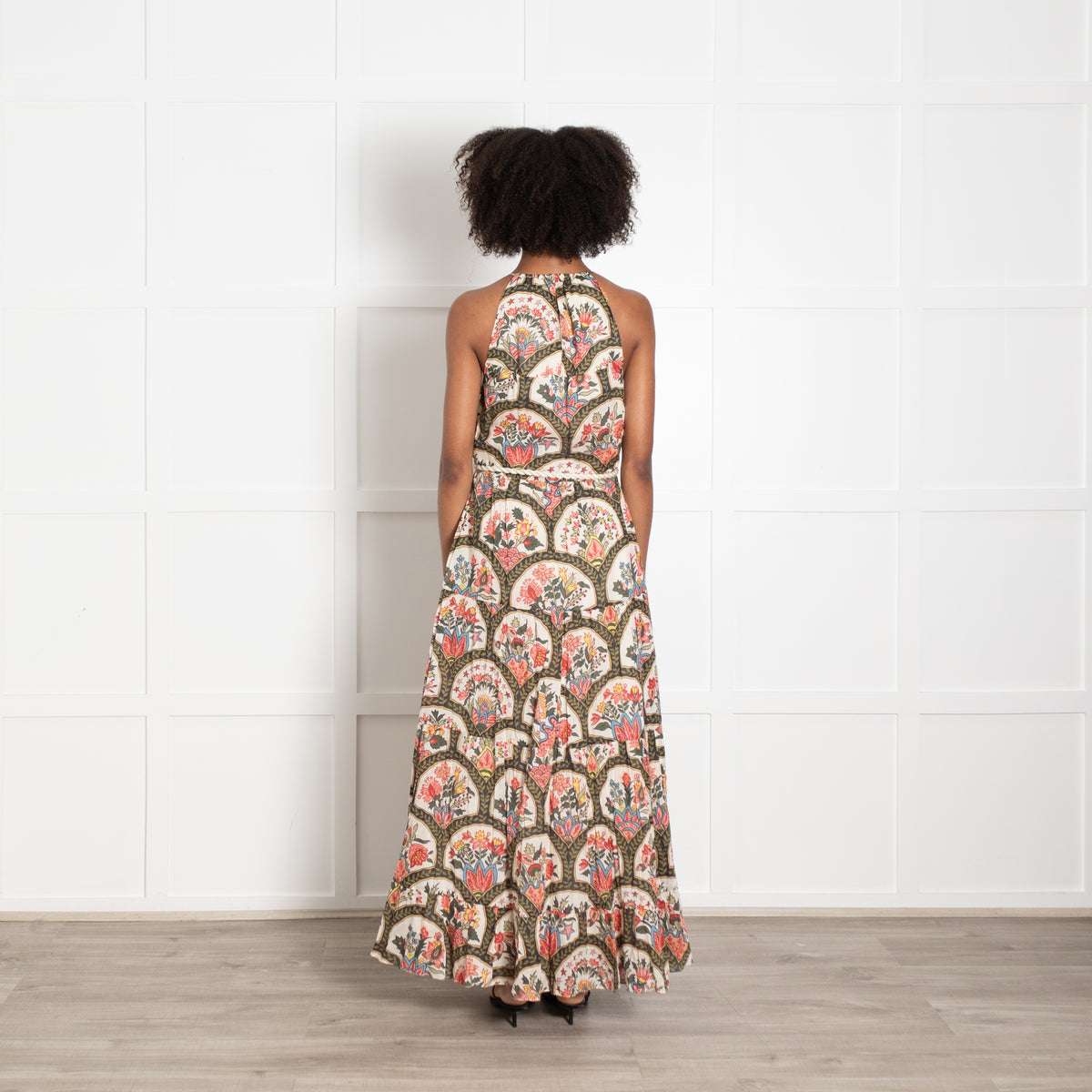 Rhode Multi Floral Print Belted Sleeveless Halter Neck Maxi Dress