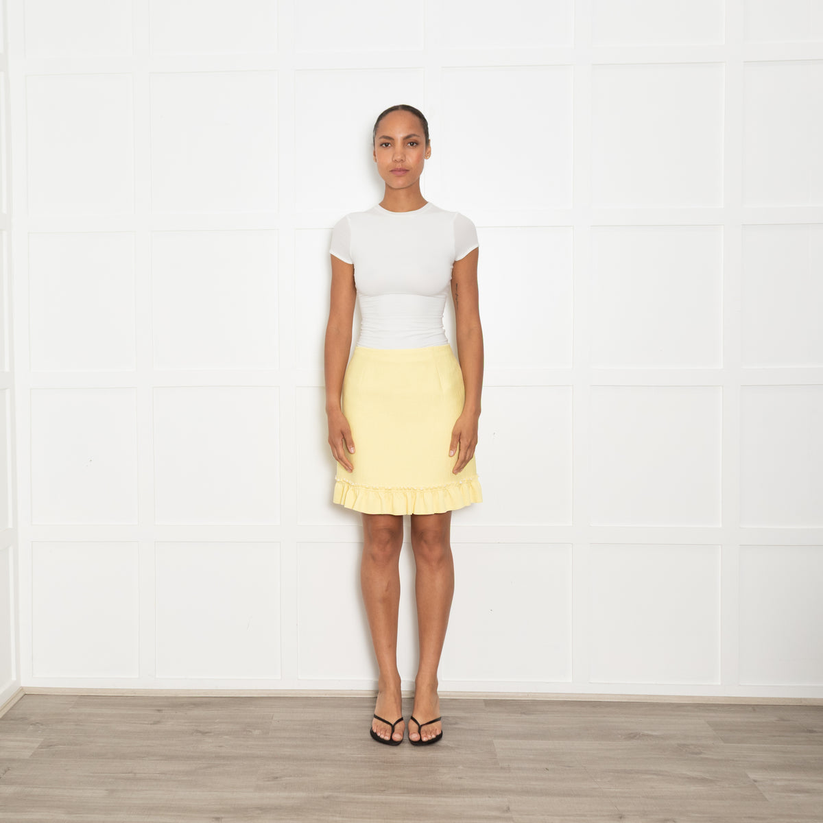Sandro Yellow Textured Scuba Frill Mini Skirt