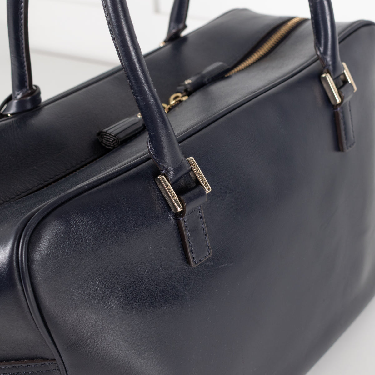 Anya Hindmarch Navy Blue Leather Carker Satchel Bag