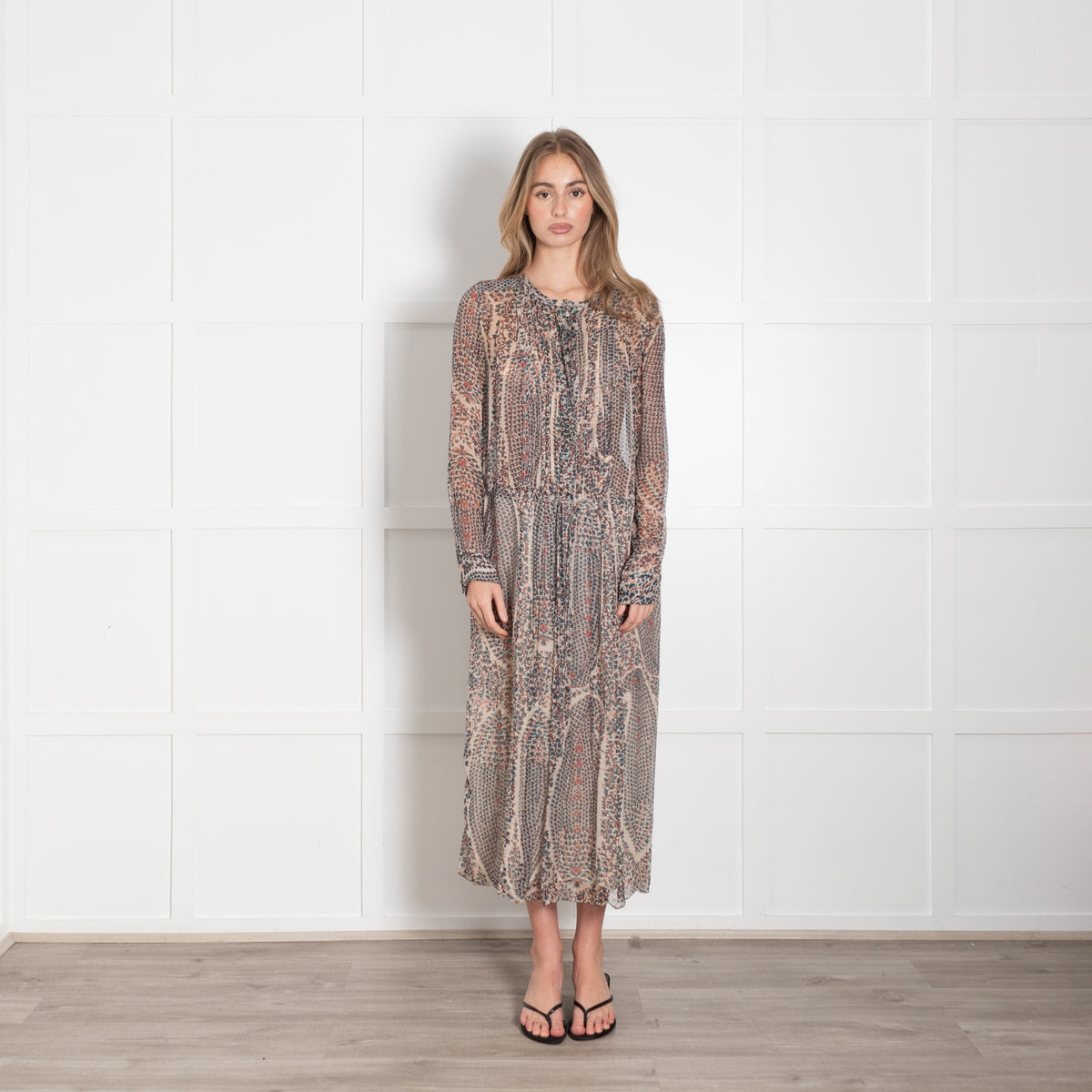 Isabel Marant Etoile Cream Green Floral Sheer Midi Dress