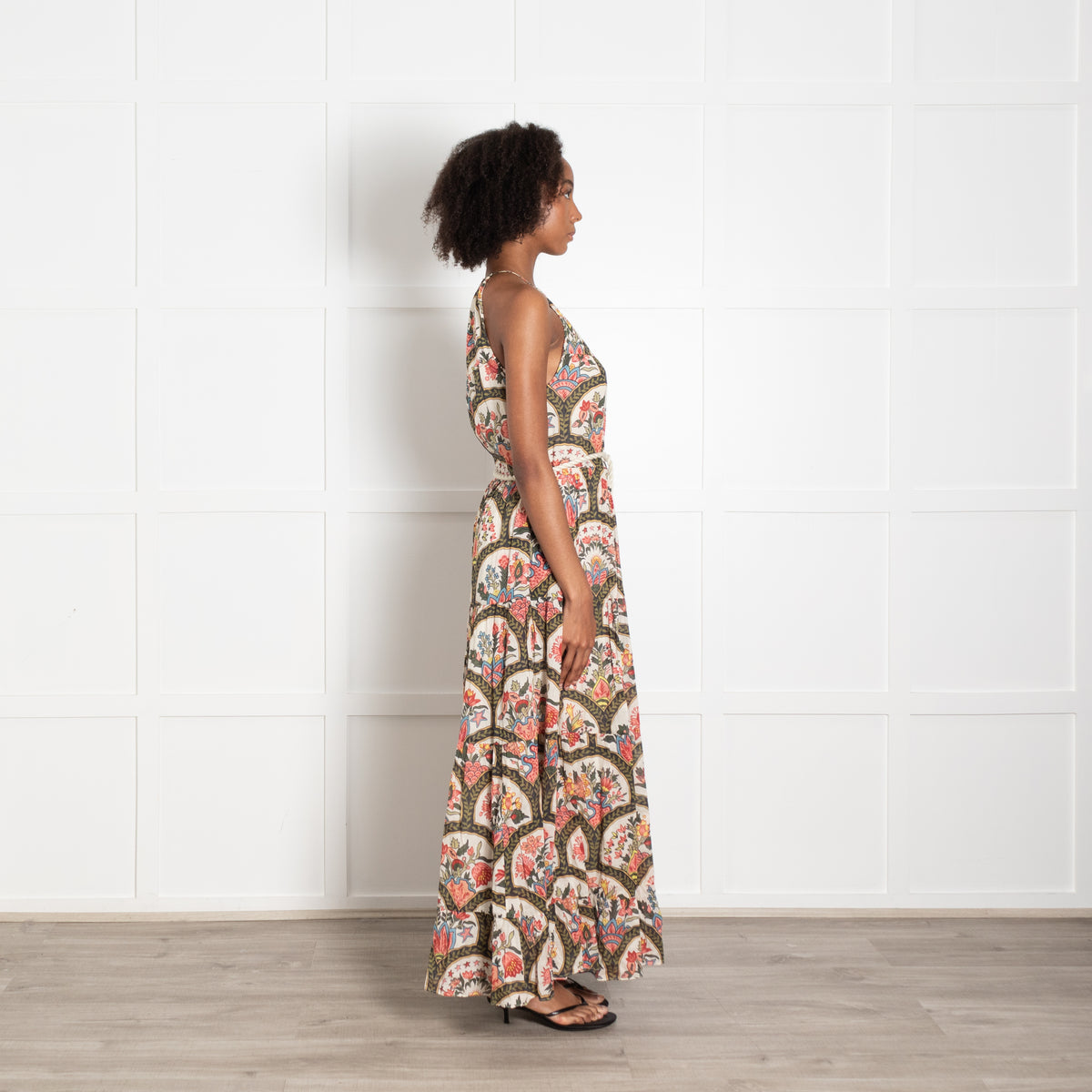 Rhode Multi Floral Print Belted Sleeveless Halter Neck Maxi Dress