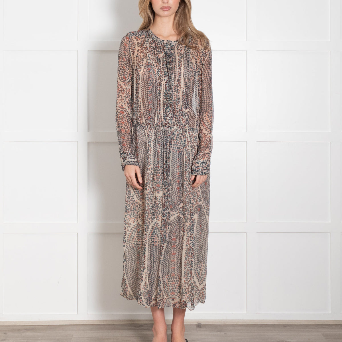 Isabel Marant Etoile Cream Green Floral Sheer Midi Dress
