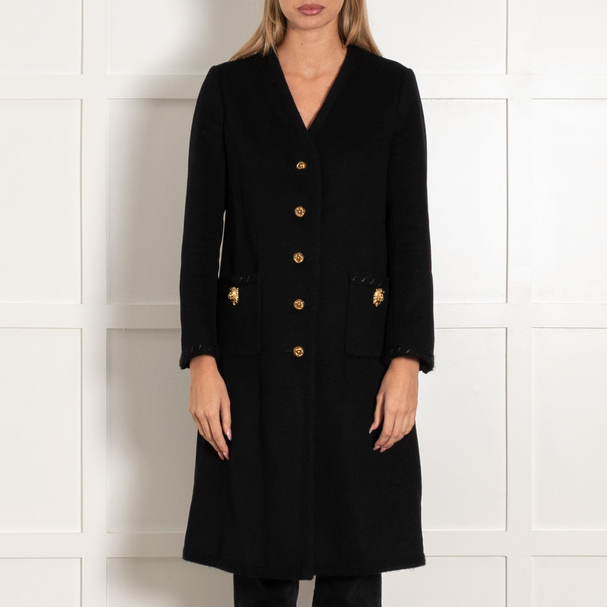 Gucci Black Wool Lion Head Button Coat