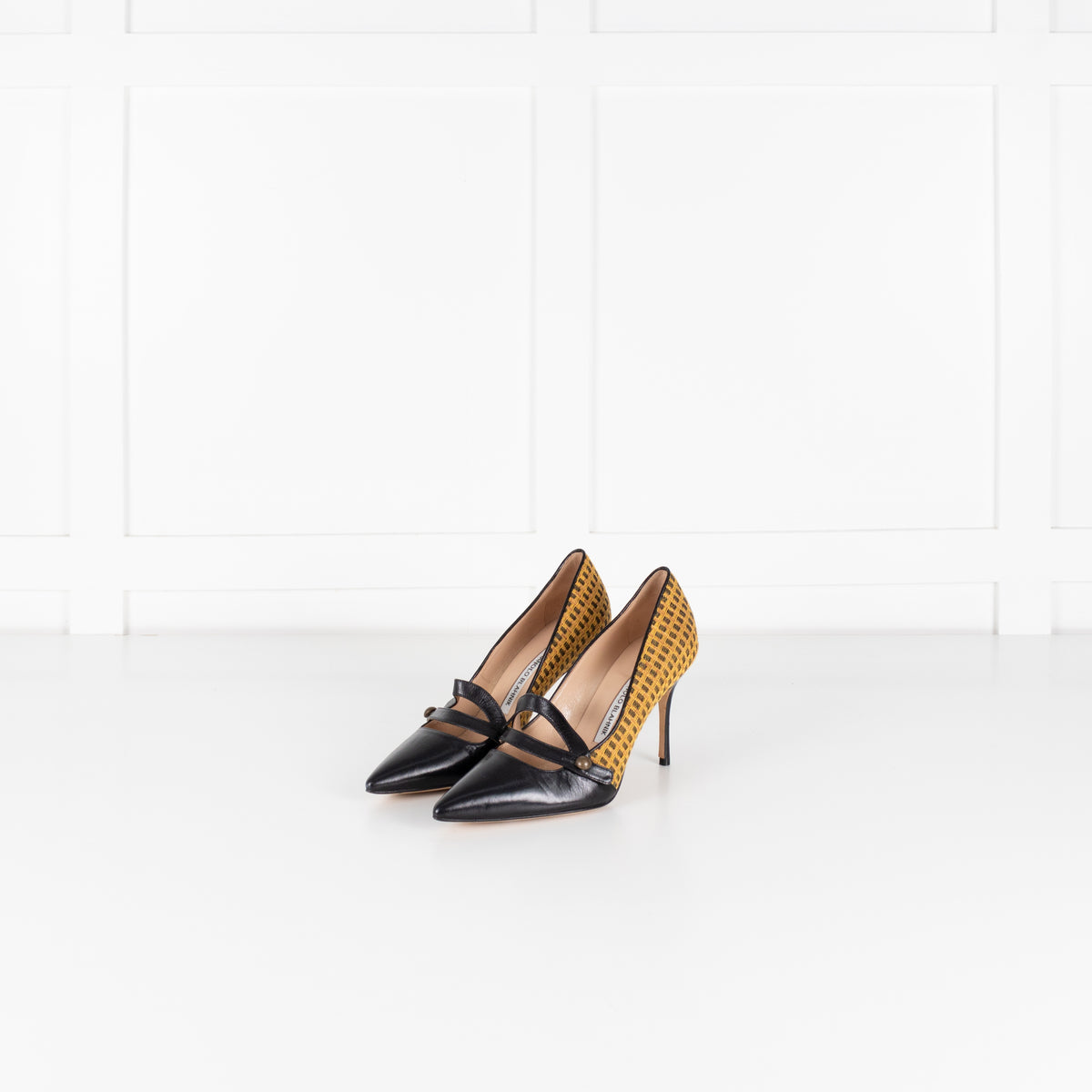 Manolo Blahnik Yellow Fabric Mary Jane Pumps