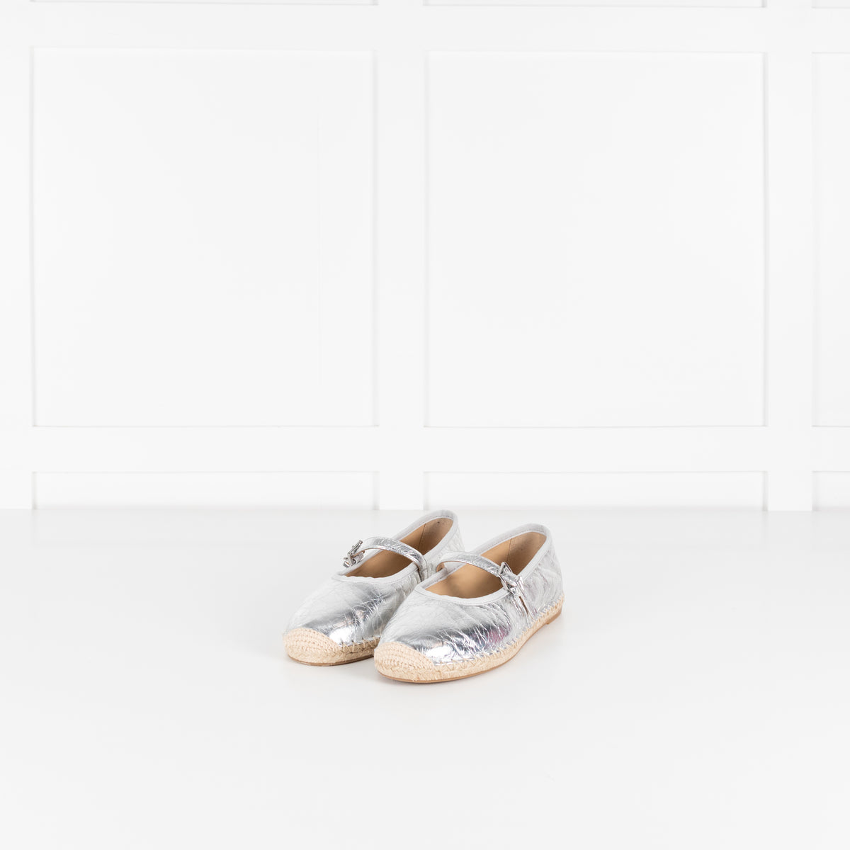 Michael Kors Crackled Metallic Silver Lynn Espadrille Flats