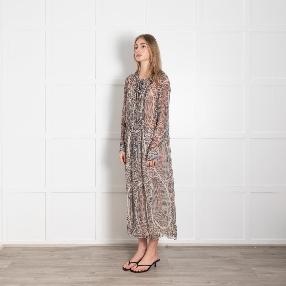 Isabel Marant Etoile Cream Green Floral Sheer Midi Dress