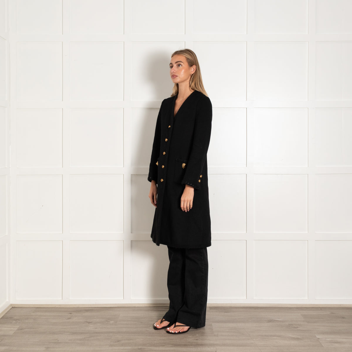 Gucci Black Wool Lion Head Button Coat