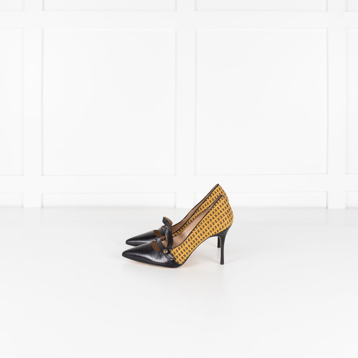 Manolo Blahnik Yellow Fabric Mary Jane Pumps