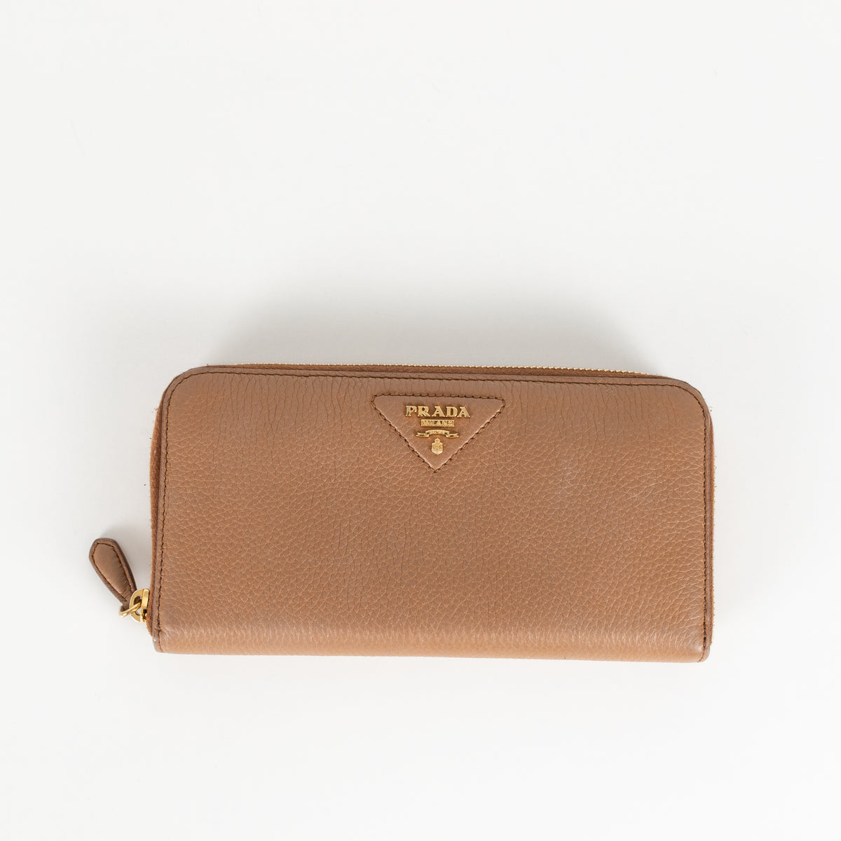 Prada Tan Leather Zip Around Wallet